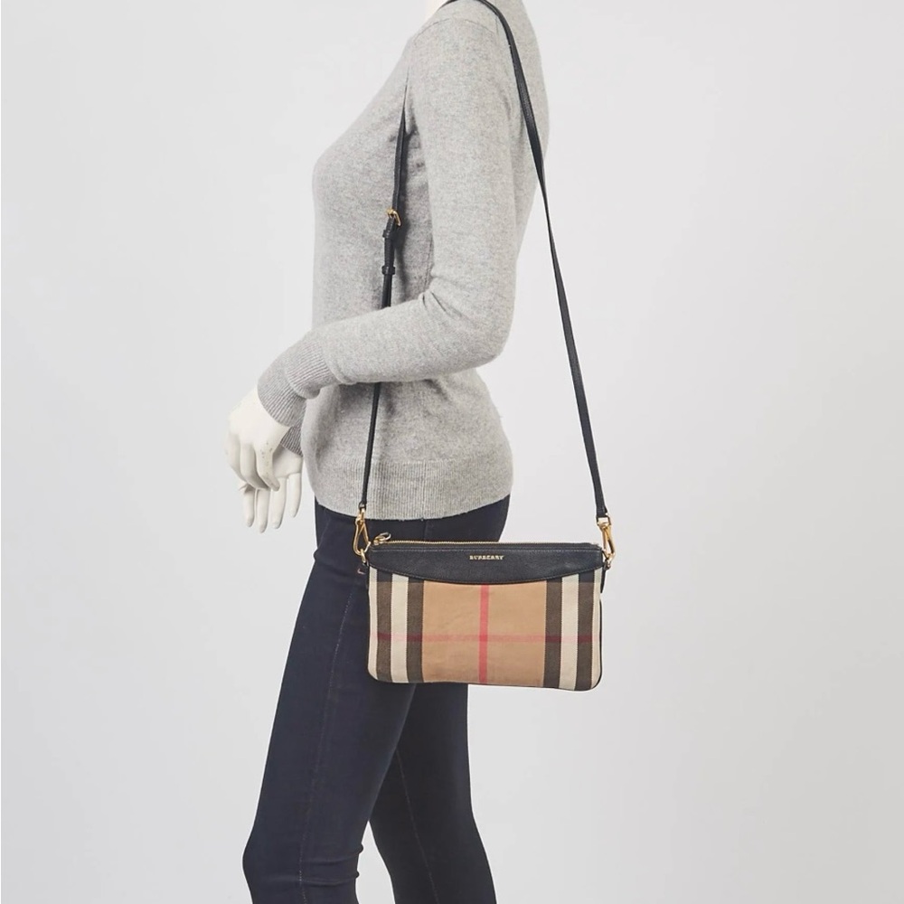EUC-Burberry Black House Check Canvas Peyton Crossbody Bag and wallet